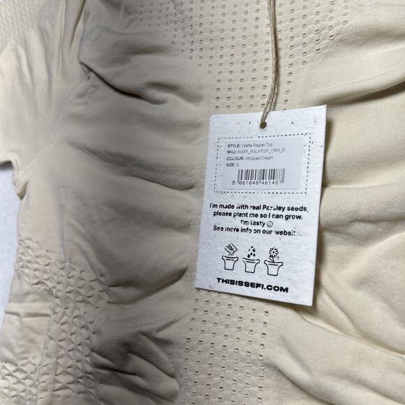 SEFI Women's Size S Crew neck long sleeve top Cream Tight Waffle Shirt MSRP $75 - Picture 4 of 9